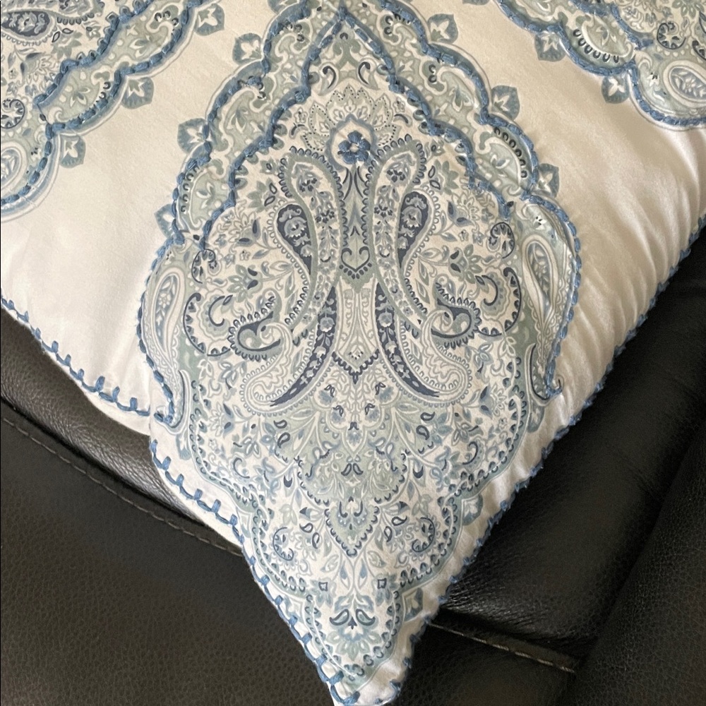 Tahari Blue and White Paisley All Cotton Accent Pillow w/raised stitching detail
